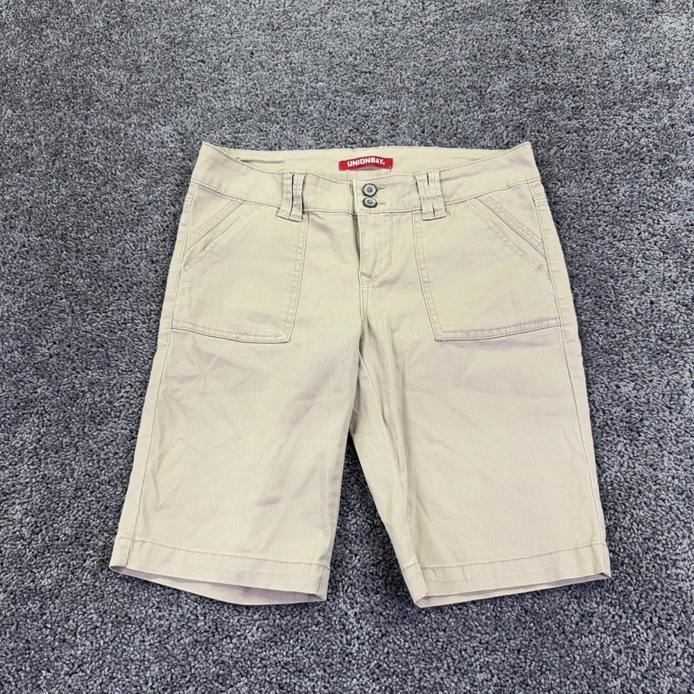 Unionbay Shorts Juniors 9 Beige Bermuda Twill Stretch Casual Summer Pockets